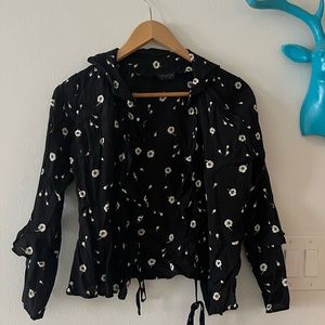 Topshop black floral wrap blouses